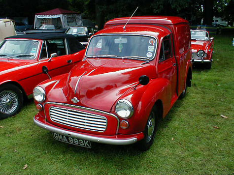 Morris Minor van in red